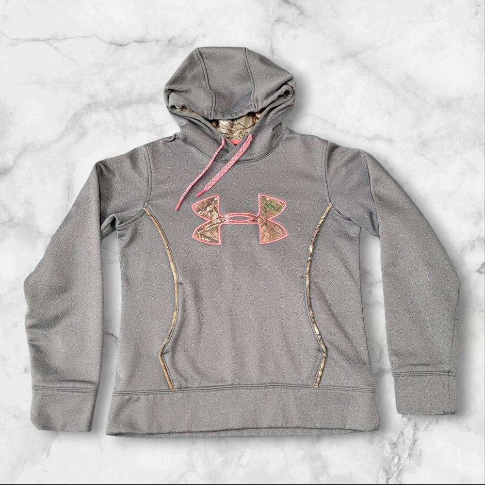 Under Armour Storm‎ Realtree Camo Logo Hoodie Sweatshirt Women's Small P Grey